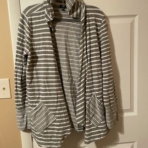 Hooded Cable and Gauge stripped open cardigan